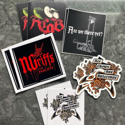 Cranky sticker pack - ACAB, No Riffs for Fascists, All Crows Are Brilliant, Guillotine