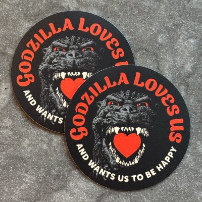 godzilla loves us heart stickers
