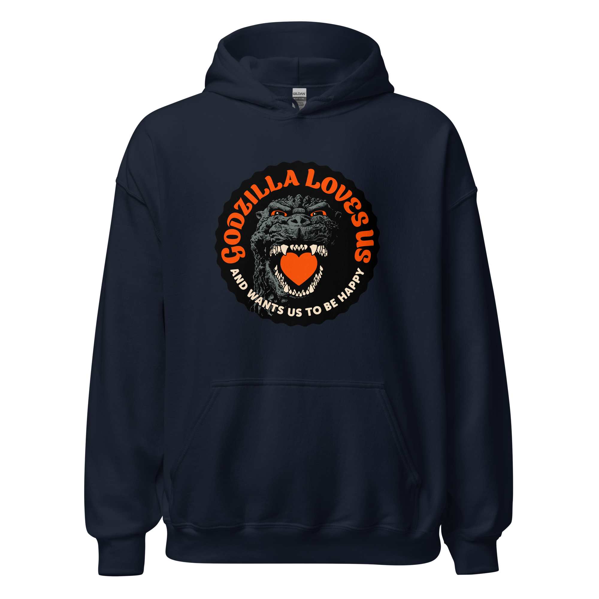 Godzilla Loves Us Heart pullover hoodie - Image 2