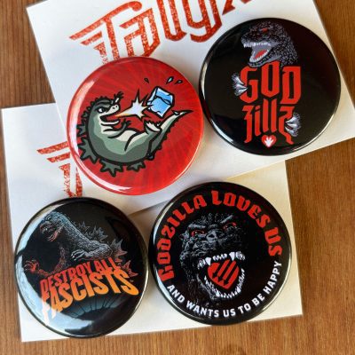 Godzilla antifascist button set