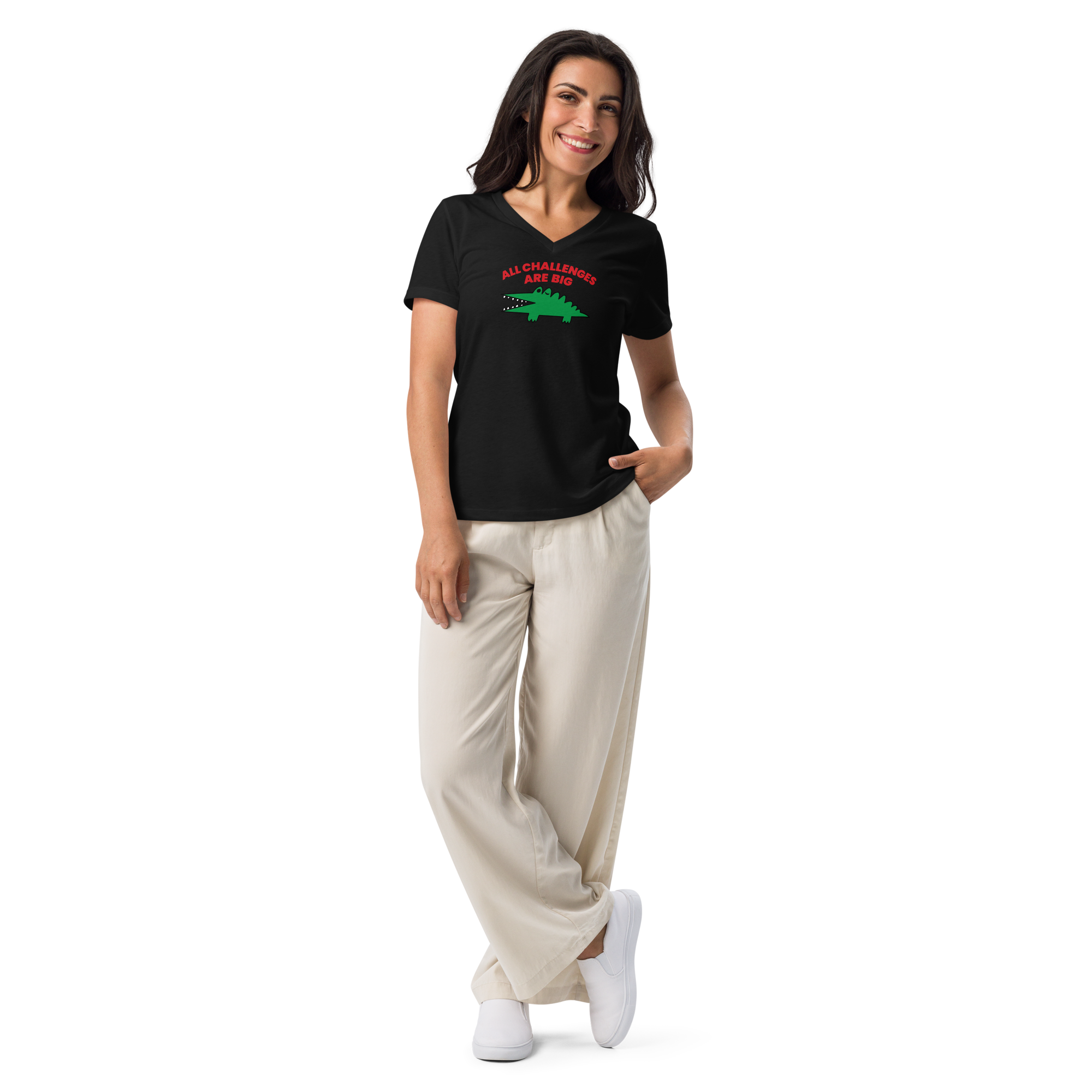 All Challenges Are Big ACAB Sanrio Alligator v-neck