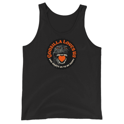 Godzilla Loves Us Heart tank top