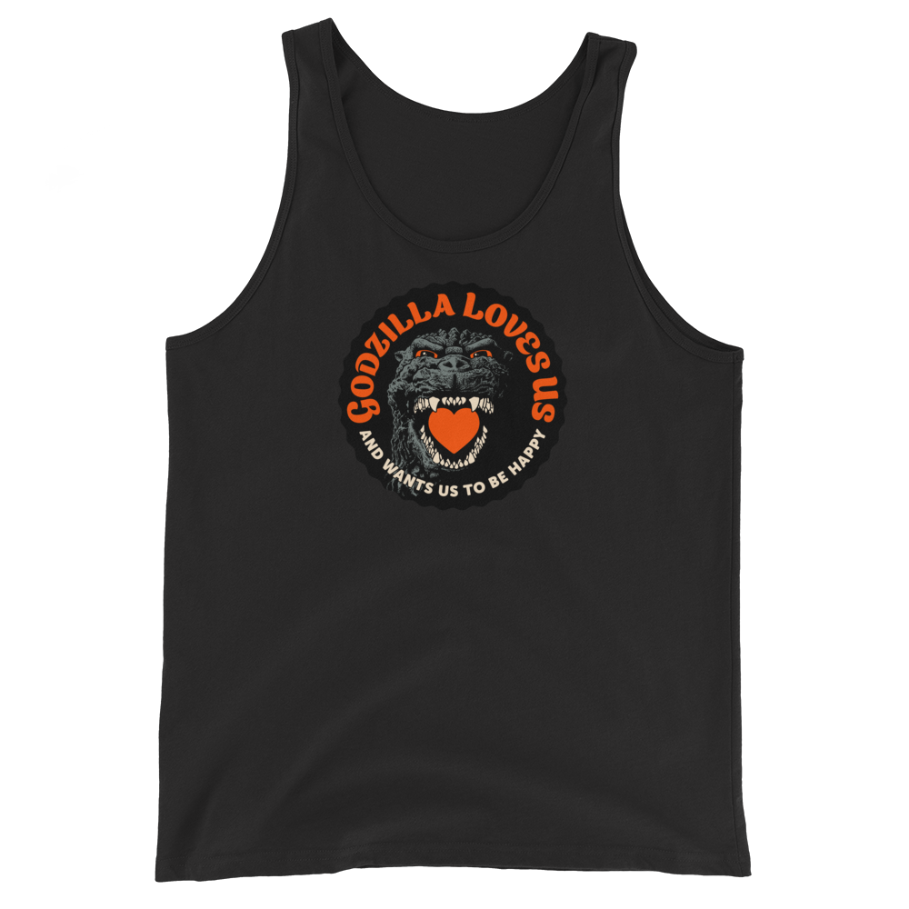 Godzilla Loves Us Heart tank top