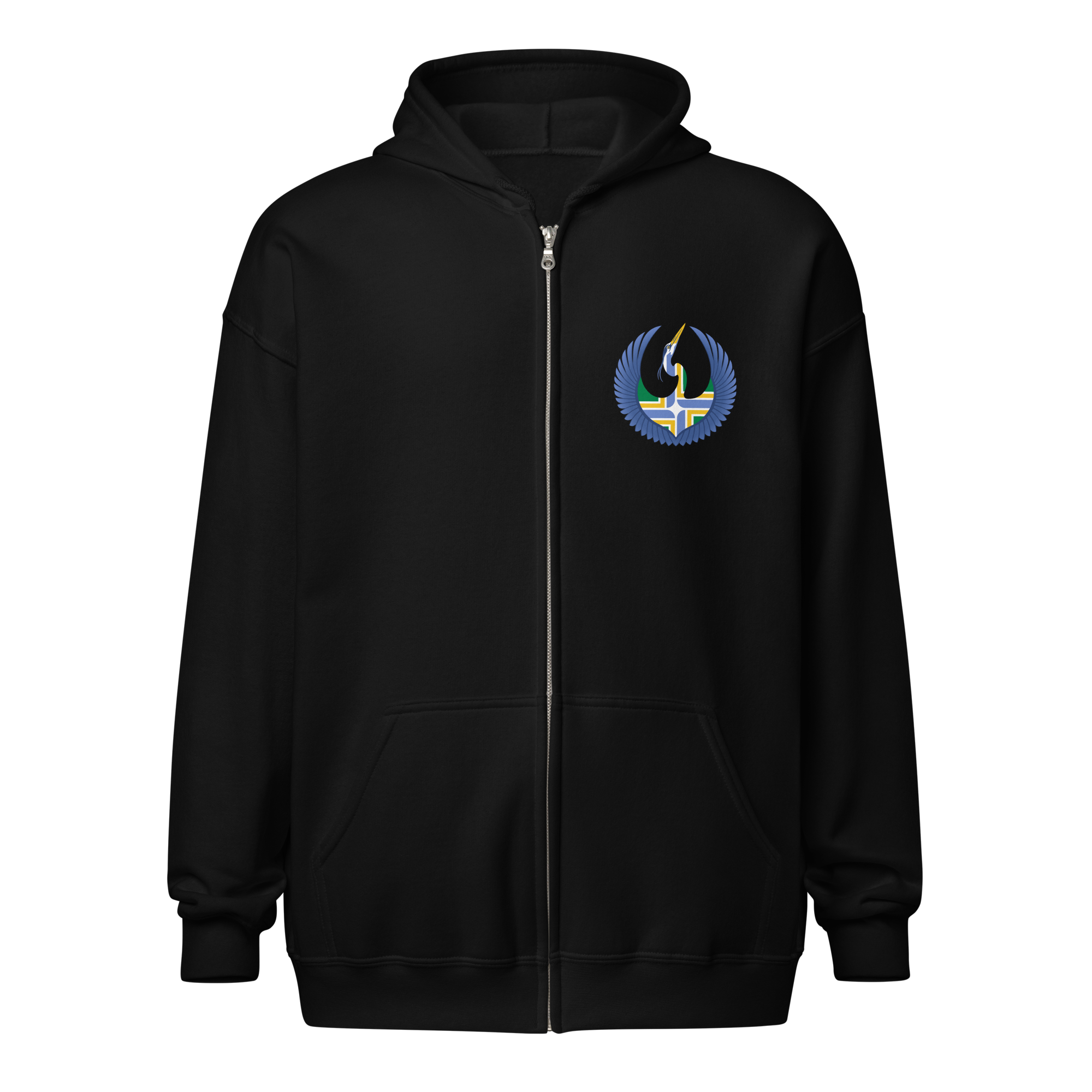 Portland Rebel Alliance (Starbird Heron + PDX City flag) zip hoodie