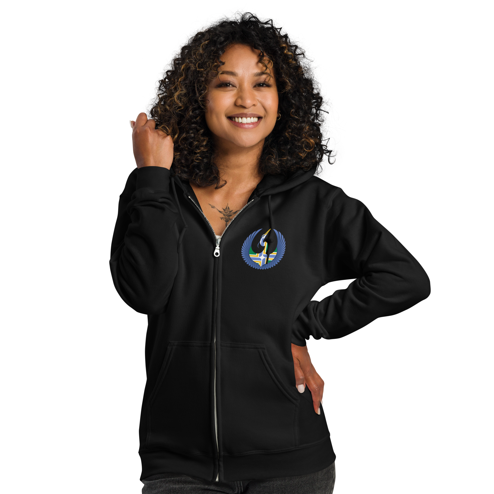 Portland Rebel Alliance (Starbird Heron + PDX City flag) zip hoodie - Image 9